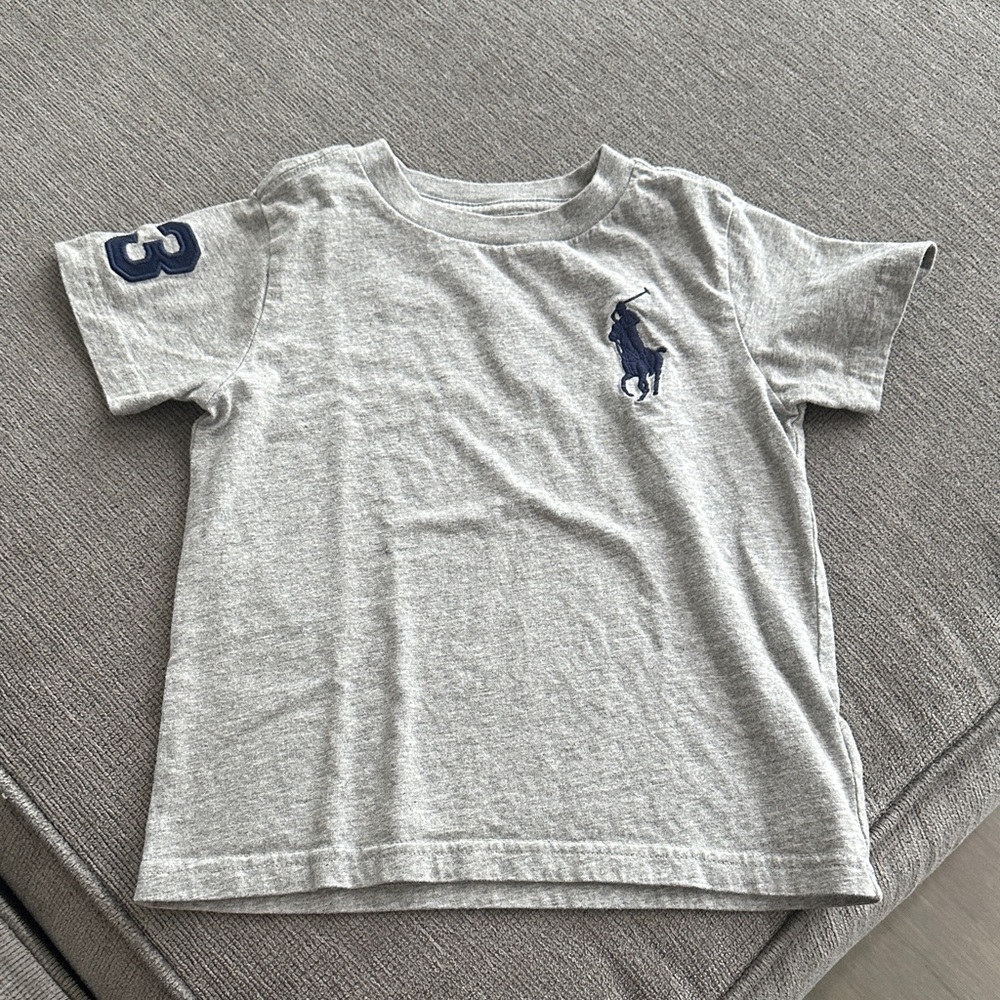 Polo by Ralph Lauren Light Gray Kids Tee with Navy Logo